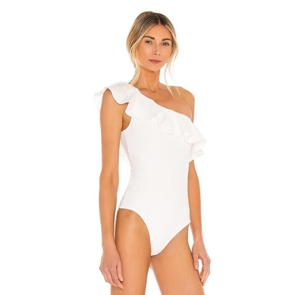 Show Me Your Mumu Ophelia Ruffle Bodysuit Bone Stretch Small NWT $94 - Picture 3 of 8